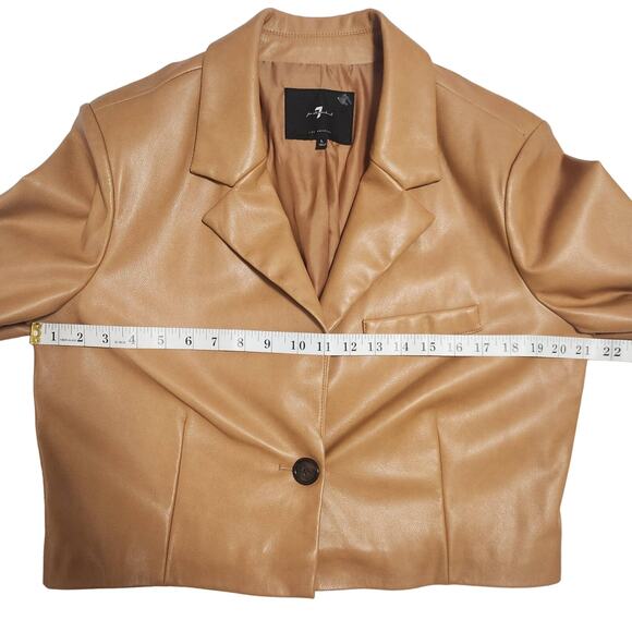 7 for all mankind Faux Leather Crop Camel Jacket Large - Picture 7 of 9